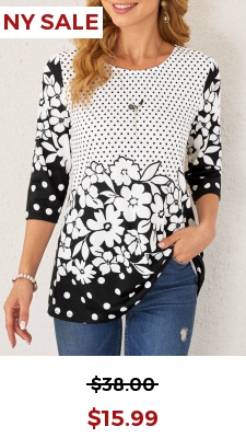 Floral Print Polka Dot Color Block T Shirt