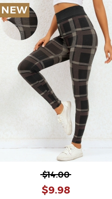 Dark Camel Plaid High Waisted Ankle Length Leggings