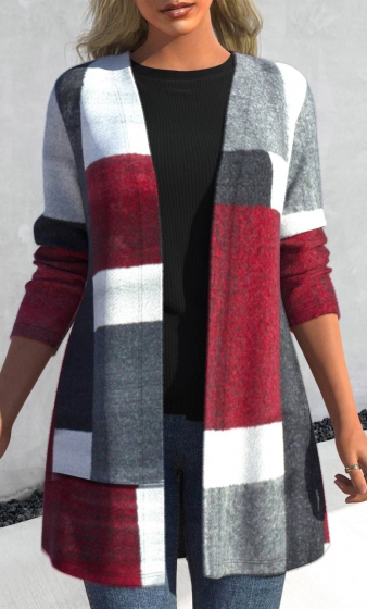 Dark Grey Marl Geometric Print Long Sleeve Coat