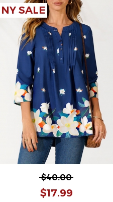 Floral Print Navy Blue Split Neck Blouse