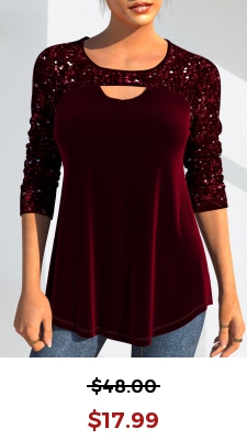 Christmas Design Velvet Stitching Wine Red Sequin T Shirt