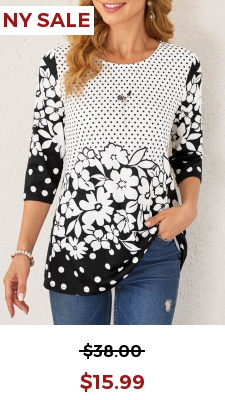 Floral Print Polka Dot Color Block T Shirt