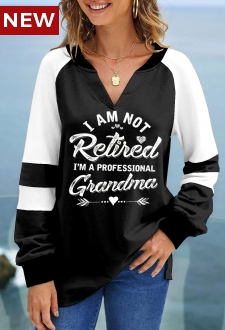Black Letter Print Long Sleeve V Neck Sweatshirt