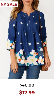 Floral Print Navy Blue Split Neck Blouse