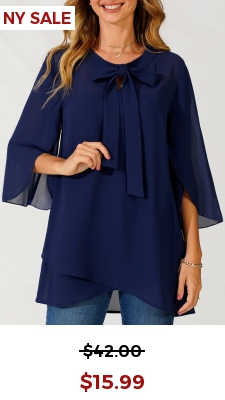 Crossover Hem Navy Blue Bowknot Blouse
