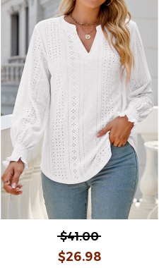 White Breathable Long Sleeve Split Neck Blouse