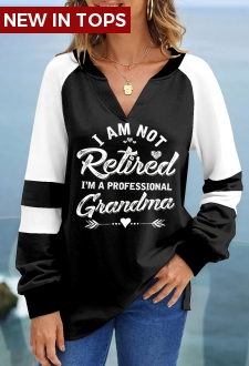 Black Letter Print Long Sleeve V Neck Sweatshirt