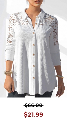 White Lace Stitching Button Detail Blouse