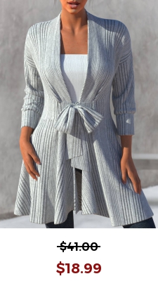 Grey Bowknot Long Sleeve Tie Collar Cardigan