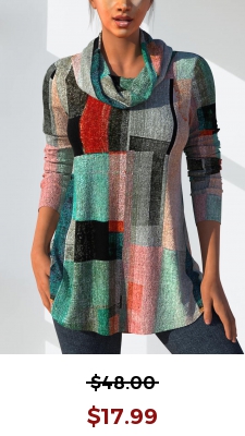 Multi Color Geometric Print Long Sleeve T Shirt