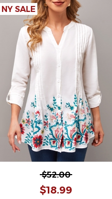 Floral Print Roll Tab Sleeve Split Neck Blouse