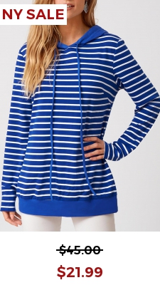 Long Sleeve Striped Drawstring Detail Hoodie