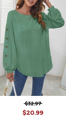 Sage Green Long Sleeve Decorative Button T Shirt