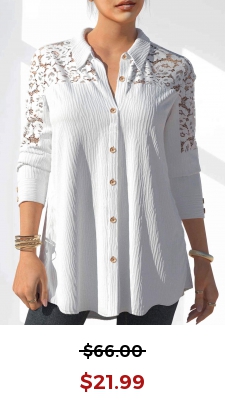 White Lace Stitching Button Detail Blouse