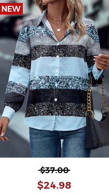 Light Blue Button Long Sleeve Shirt Collar Blouse