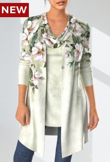 Draped Neck Tank Top and Sage Green Coat