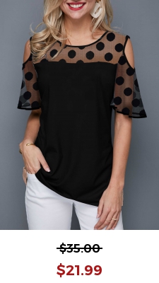 Polka Dot Cold Shoulder Round Neck T Shirt