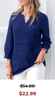 Navy Blue Split Neck Embroidered Blouse