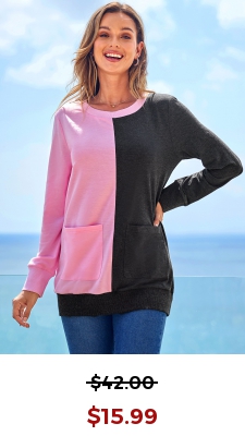 Contrast Pocket Round Neck Long Sleeve Sweatshirt