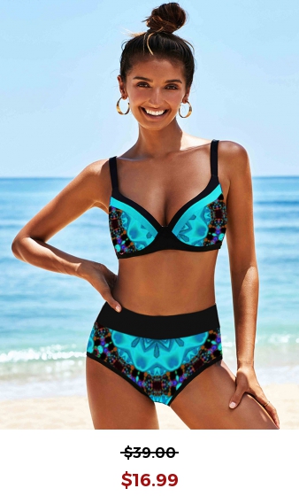 Tribal Print High Waist Blue Bikini Set