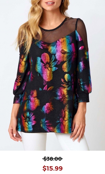 Fishnet Panel Colorful Round Neck Sweatshirt