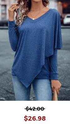 Denim Blue Asymmetry Long Sleeve T Shirt