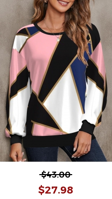 Pink Patchwork Geometric Print Long Sleeve Sweatshirt