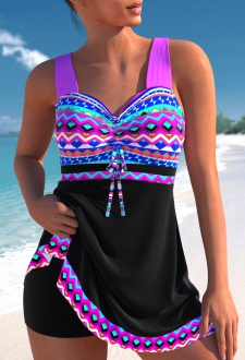 Neon Rose Red African Tribal Print Swimdress Top