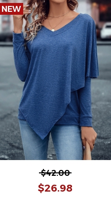 Denim Blue Asymmetry Long Sleeve T Shirt