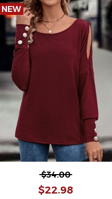 Deep Red Button Long Sleeve T Shirt