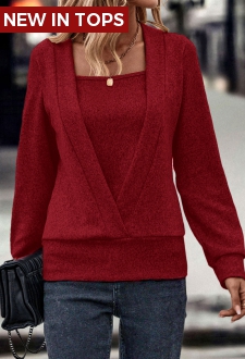 Wine Red Fake 2in1 Long Sleeve Sweatshirt