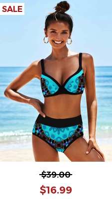 Tribal Print High Waist Blue Bikini Set