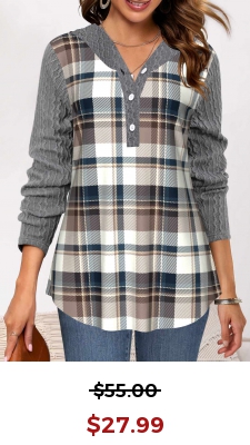Grey Twisted Tartan Print Long Sleeve Hoodie