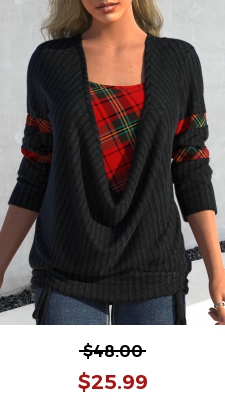 Black Faux Two Piece Tie Side Plaid Sweatshirt