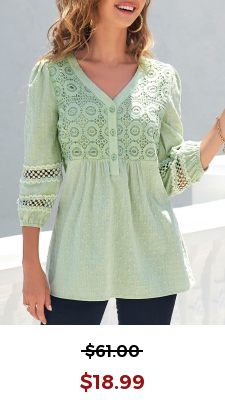 Light Green V Neck Lace Stitching T Shirt