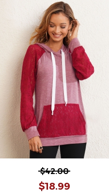 Kangaroo Pocket Lace Stitching Drawstring Hoodie