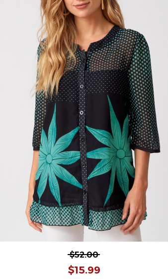 Polka Dot Button Up 3/4 Sleeve Blouse