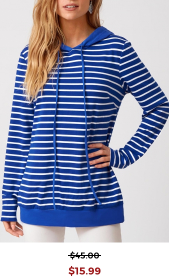 Long Sleeve Striped Drawstring Detail Hoodie