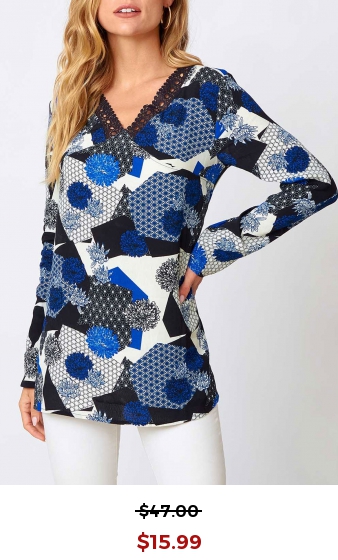 Lace Panel V Neck Floral Print Blouse