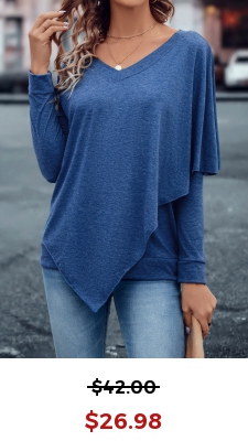 Denim Blue Asymmetry Long Sleeve T Shirt