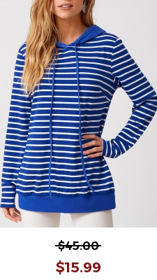 Long Sleeve Striped Drawstring Detail Hoodie