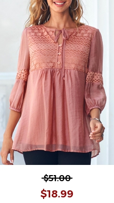 Lace Stitching Tie Front Coral Orange Blouse