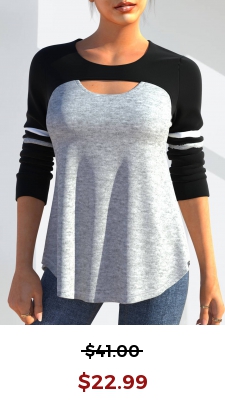 Long Sleeve Black Cutout Detail T Shirt