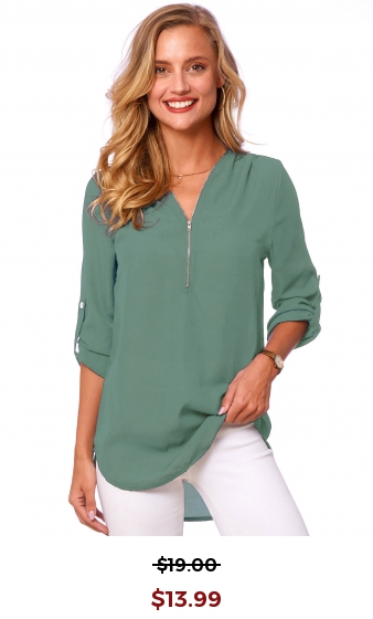 Solid Quarter Zip Button Detail T Shirt