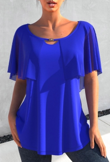 Royal Blue Cape Sleeve Metal Decorative T Shirt