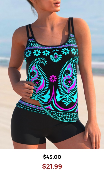 Tribal Print Spaghetti Strap Tankini Set