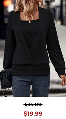Black Fake 2in1 Long Sleeve Square Neck Sweatshirt