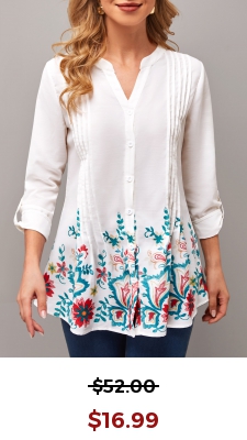 Floral Print Roll Tab Sleeve Split Neck Blouse