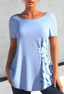 Light Blue Short Sleeve Round Neck T Shirt