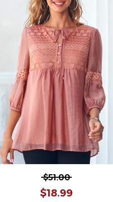 Lace Stitching Tie Front Coral Orange Blouse